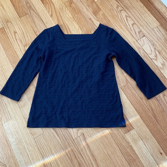 Talbots Navy Blouse Knit Top Square Neck Three Quarter Sleeves Spring Size Small - Picture 5 of 6